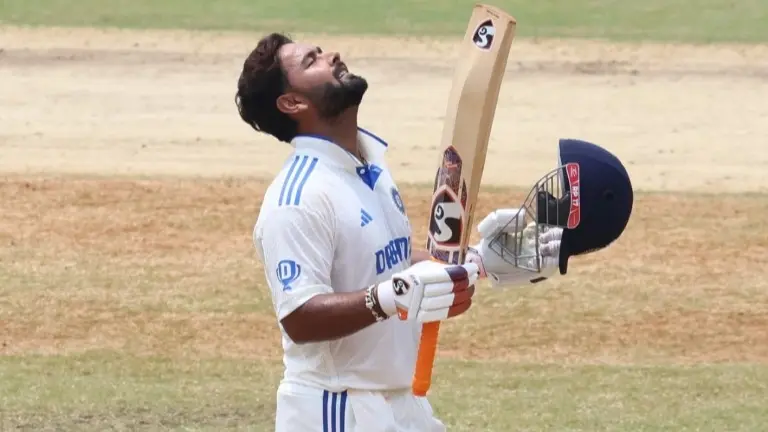 Rishabh Pant celebrates his sixth Test century