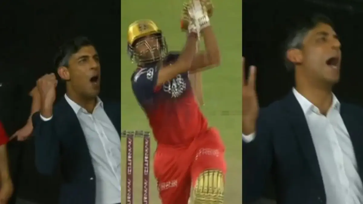 Rishi Sunak's bizaree celebration after Bhuvneshwar Kumar's dismissal goes viral