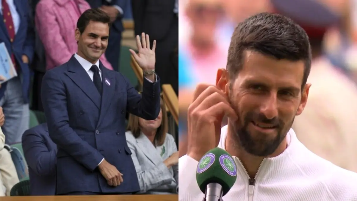 'Probably The First Time...': Novak Djokovic Cheekily Roasts Roger Federer After Entering Wimbledon 2025 Q/F | WATCH VIDEO Roger Federer (R), Novak Djokovic (R)