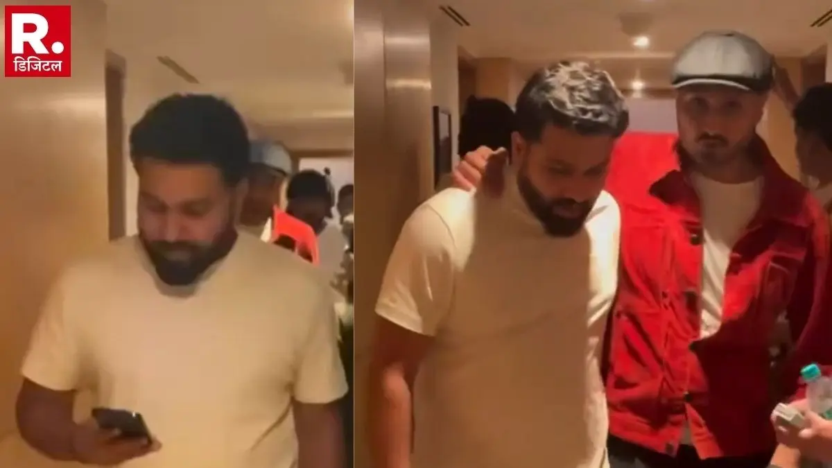 Rohit sharma 1st video after test retirement with wife ritika and harbhajan singh went viral on social media