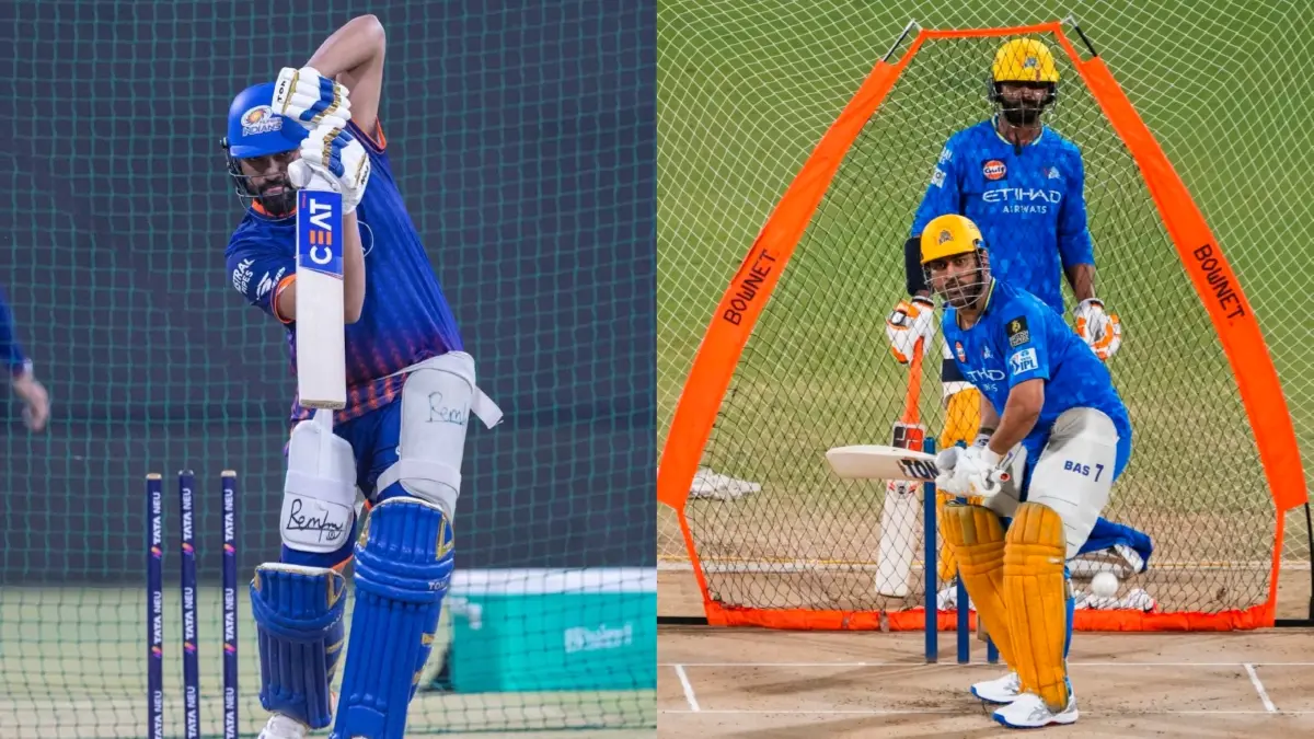 Rohit Sharma and MS Dhoni training during IPL 2024