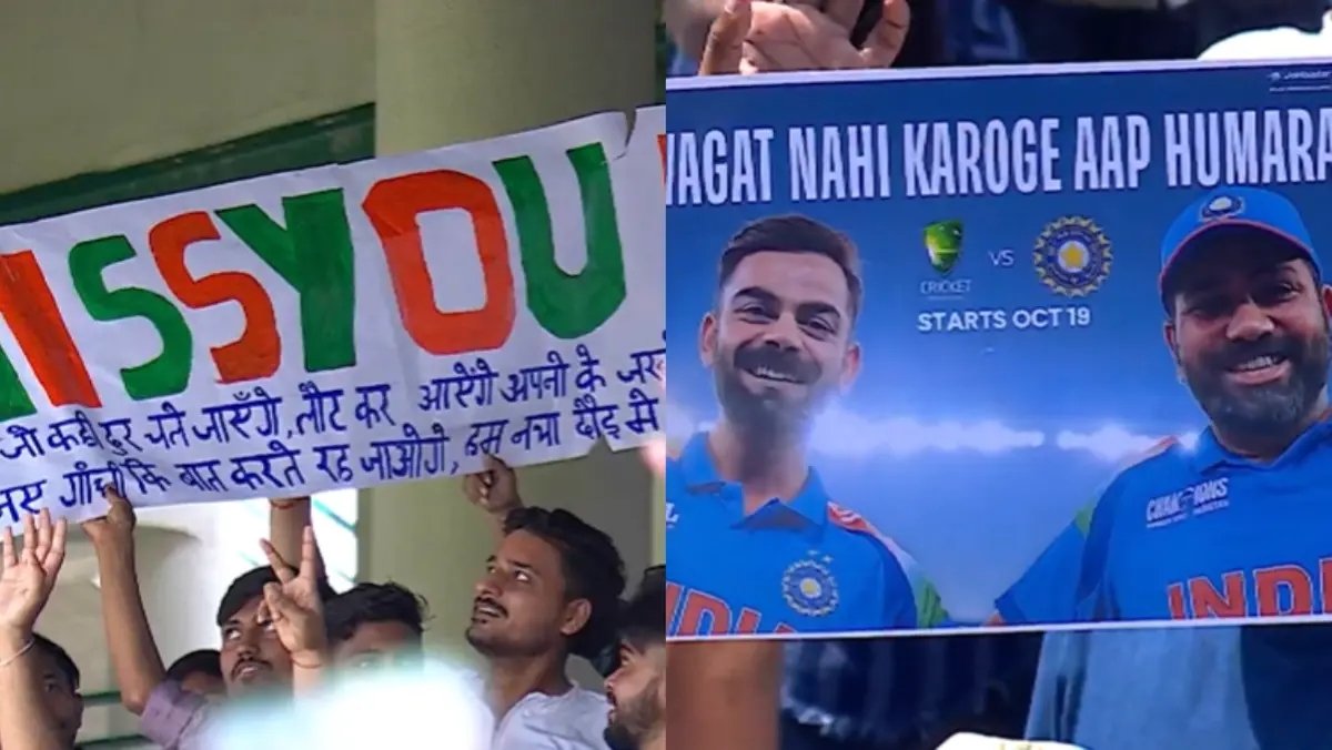 Rohit Sharma and Virat Kohli fans at the Arun Jaitley Stadium in Delhi