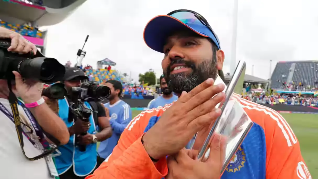 Rohit Sharma celebrates with the T20 World Cup