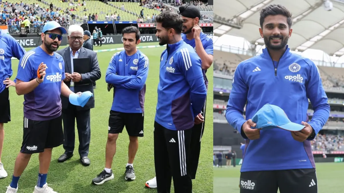 Rohit Sharma presents Nitish Reddy with his ODI cap
