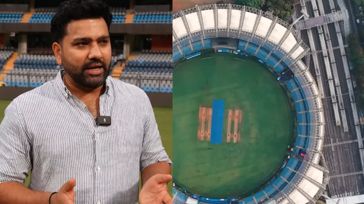 Rohit Sharma speaks on the stand named after him