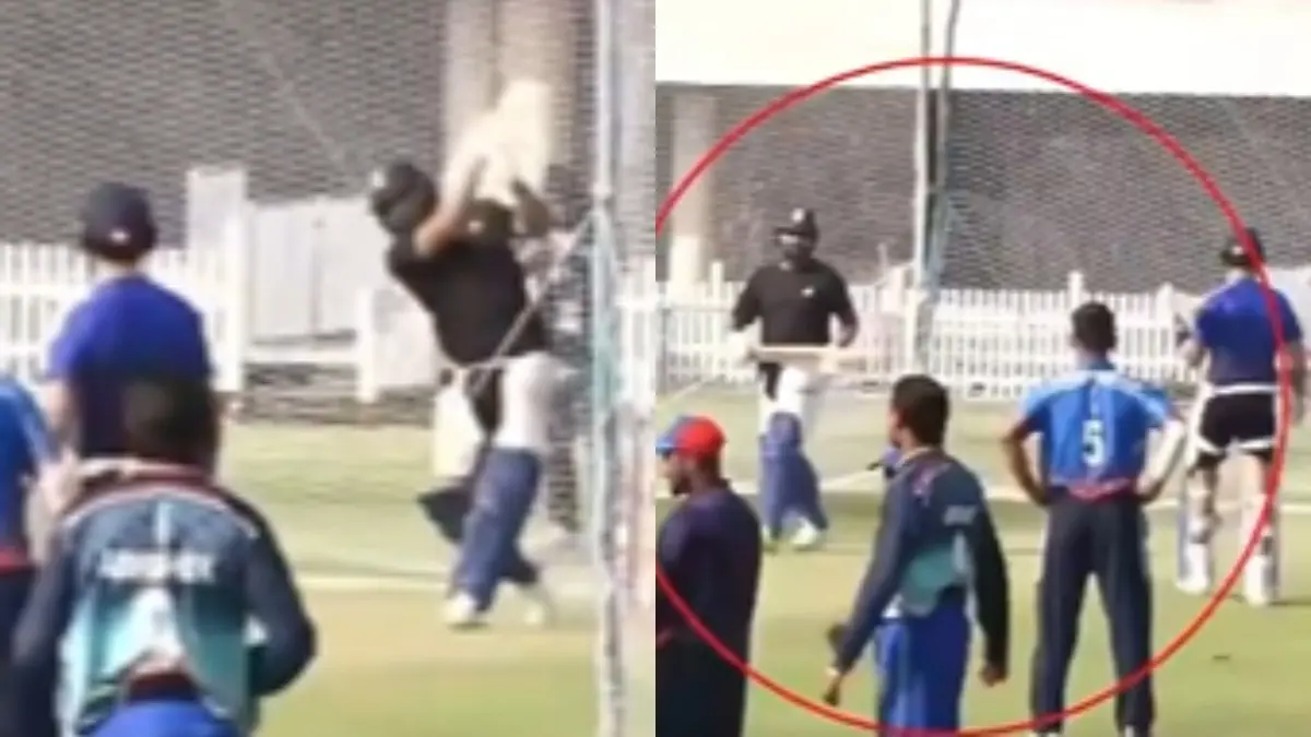 WATCH | Rohit Sharma Looks at Virat Kohli And Smiles After Hitting Huge Six During Nets in Ranchi Ahead of ODI Series Rohit Sharma, Virat Kohli