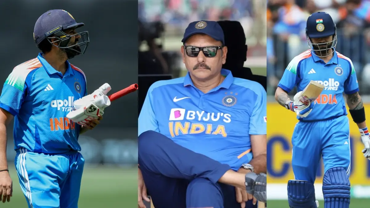 Rohit Sharma, Virat Kohli and Ravi Shastri