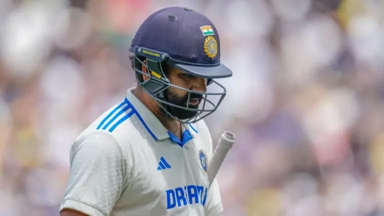 Rohit Sharma walks away after being dismissed