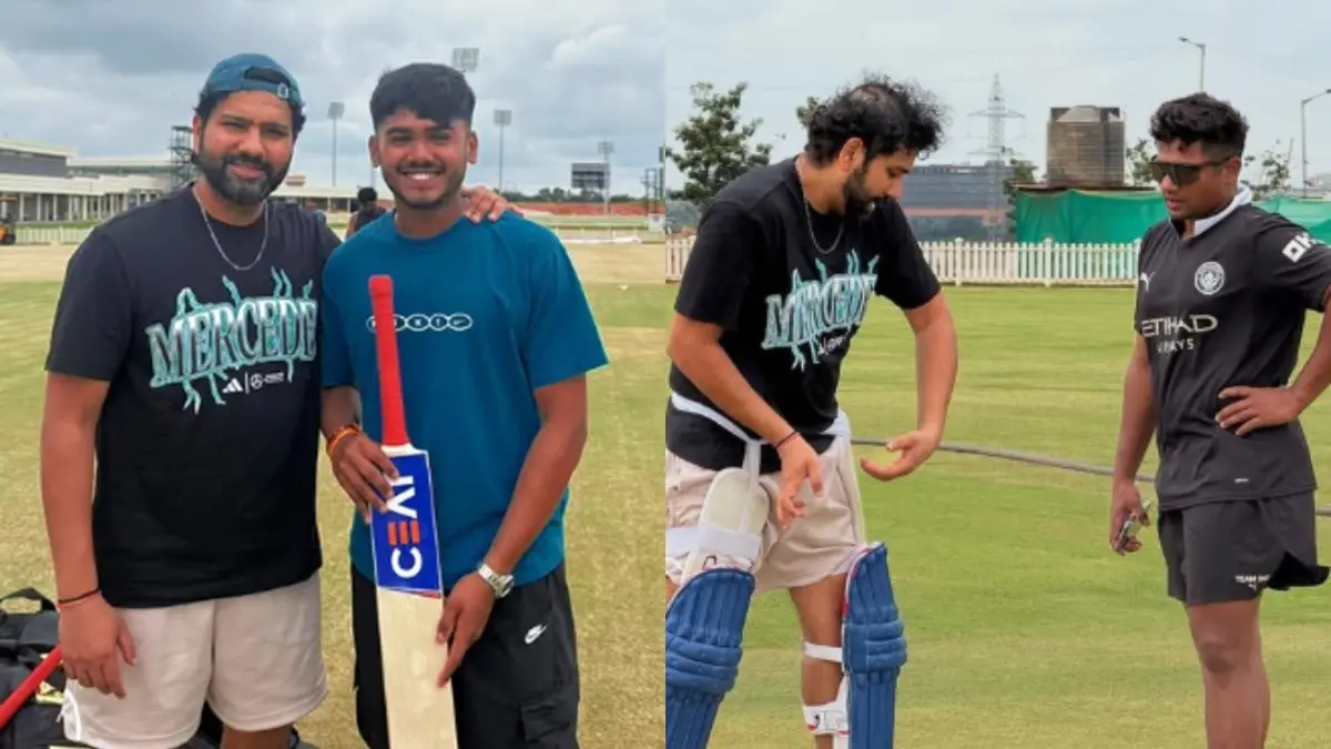 Rohit Sharma with Ayush Mhatre, Sarfaraz Khan