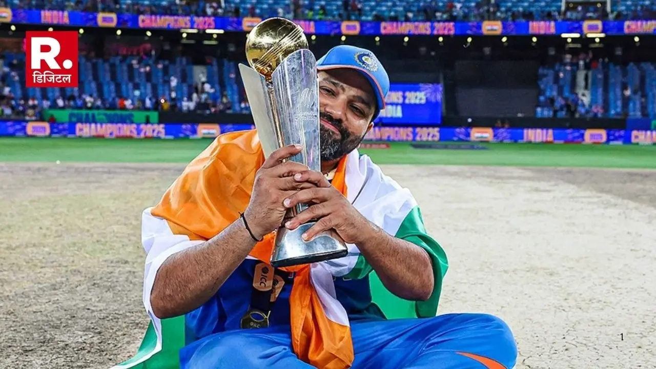 Rohit Sharma with ICC Men's Champions Trophy