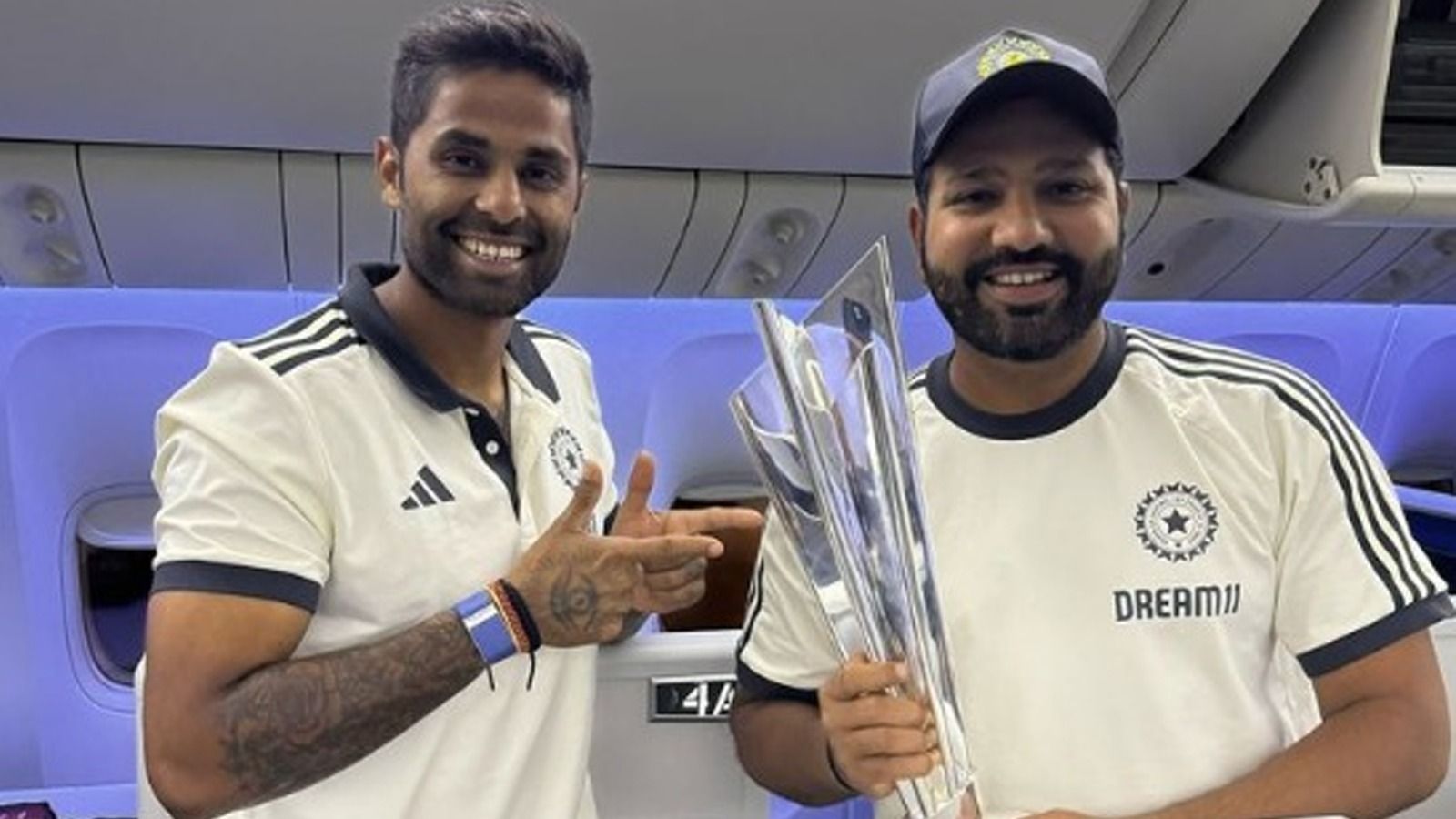 Indian Players Share Photos With Trophy From Return Flight