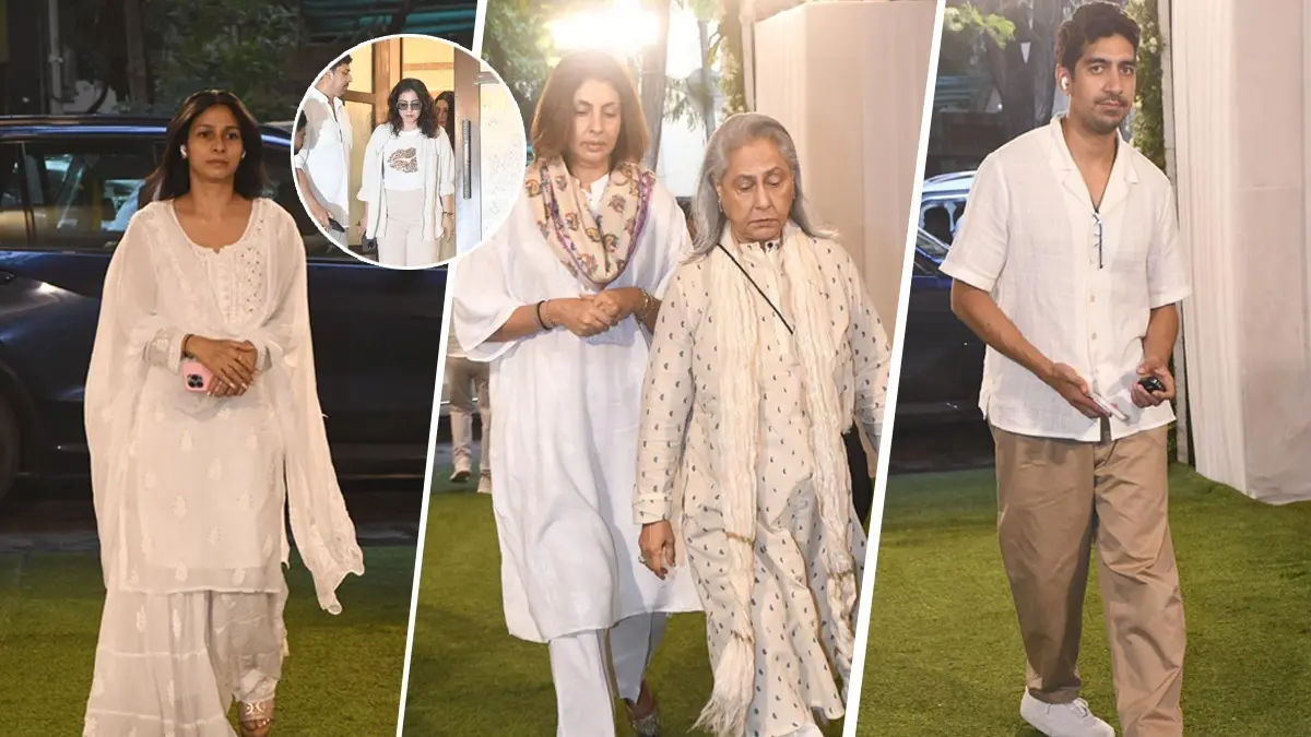 Kajol Attends Uncle Rono Mukherjee's Prayer Meet With Sister Tanishaa Mukerji, Jaya Bachchan, Shweta Bachchan, Ayan Mukerji And More | Photos Rono Mukherjee's prayer meet was held in Mumbai on Tuesday
