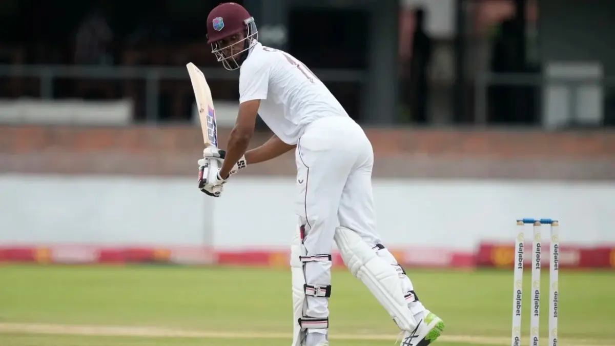 Roston Chase plays a flick shot during Zimbabwe vs West Indies in 2023
