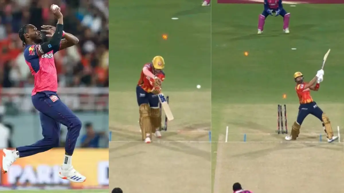 RR Jofra Archer take wicket of PBKS Captain Shreyas iyer and Priyansh Arya video