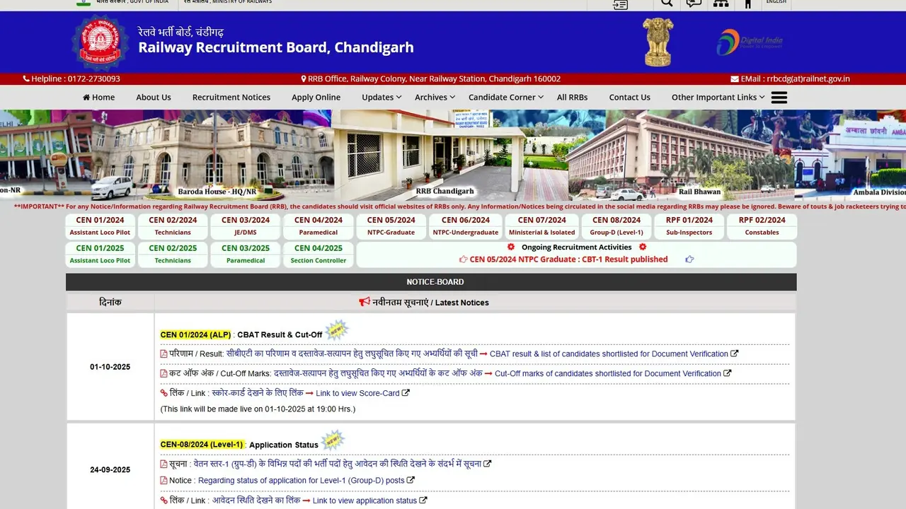 RRB ALP CBAT Result 2025 Released