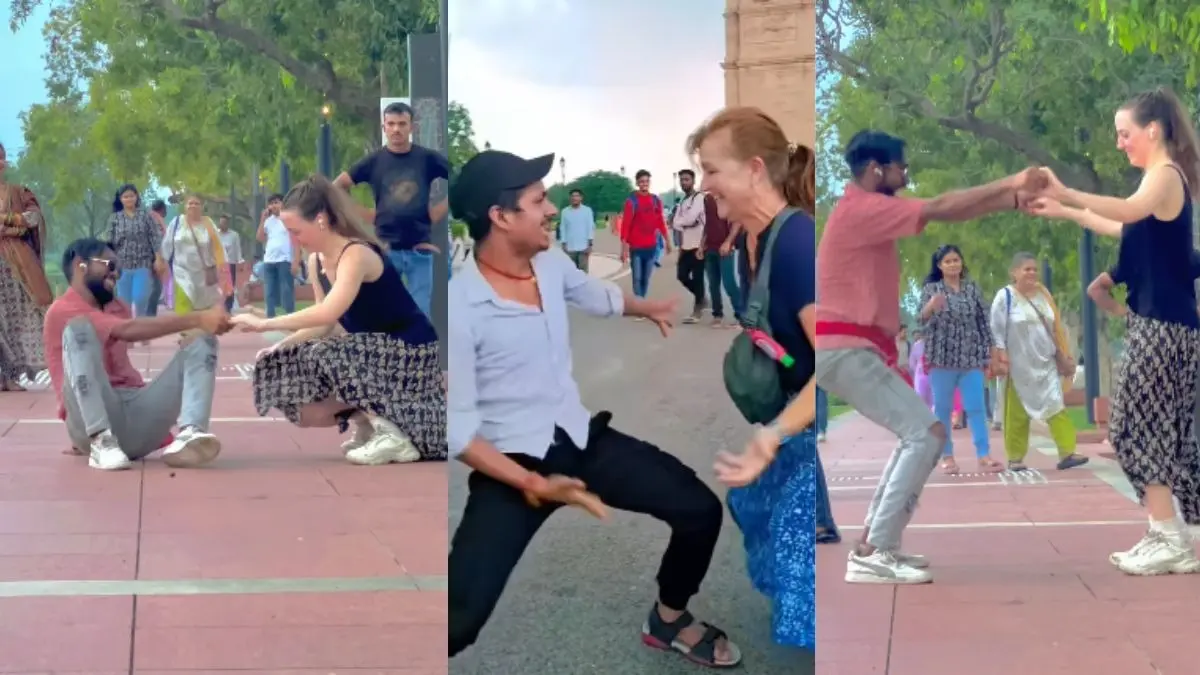 Russian girl dance with boy on Bhojpuri song in front of india gate viral video
