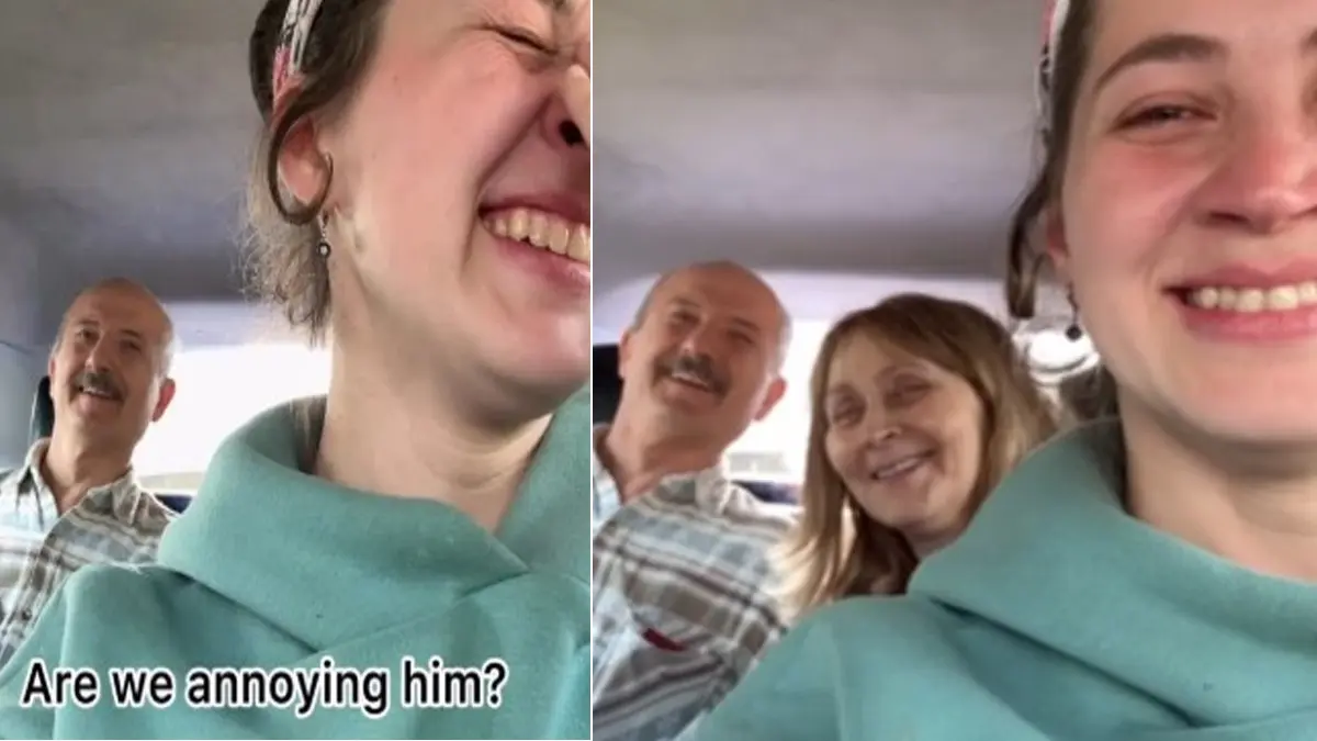 Russian woman films parents reaction to loud honking