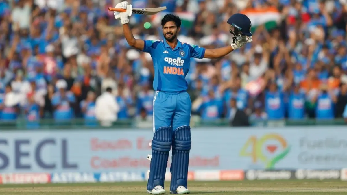 Ruturaj Gaikwad celebrates his ton in the second IND vs SA ODI