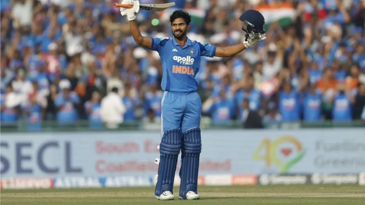 Ruturaj Gaikwad celebrating his maiden ODI century