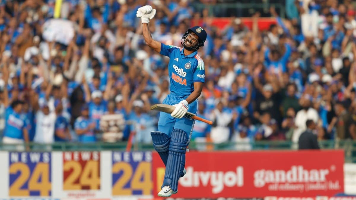 Ruturaj Gaikwad celebrating his maiden ODI century