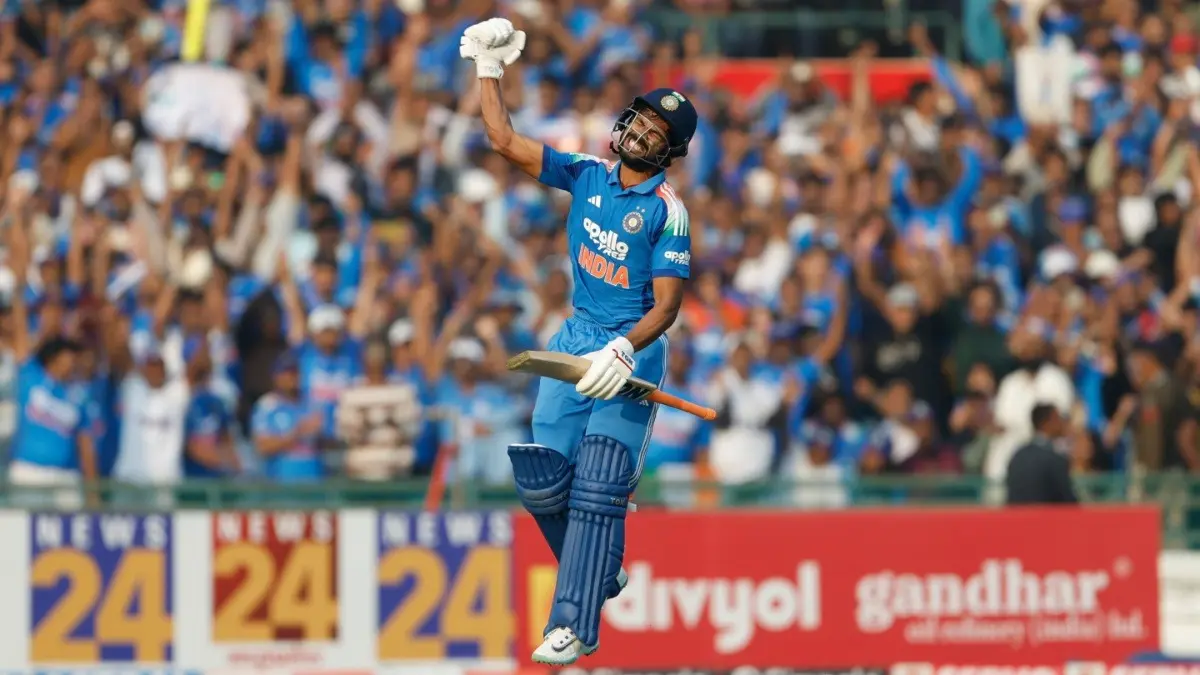 Ruturaj Gaikwad celebrating his maiden ODI century