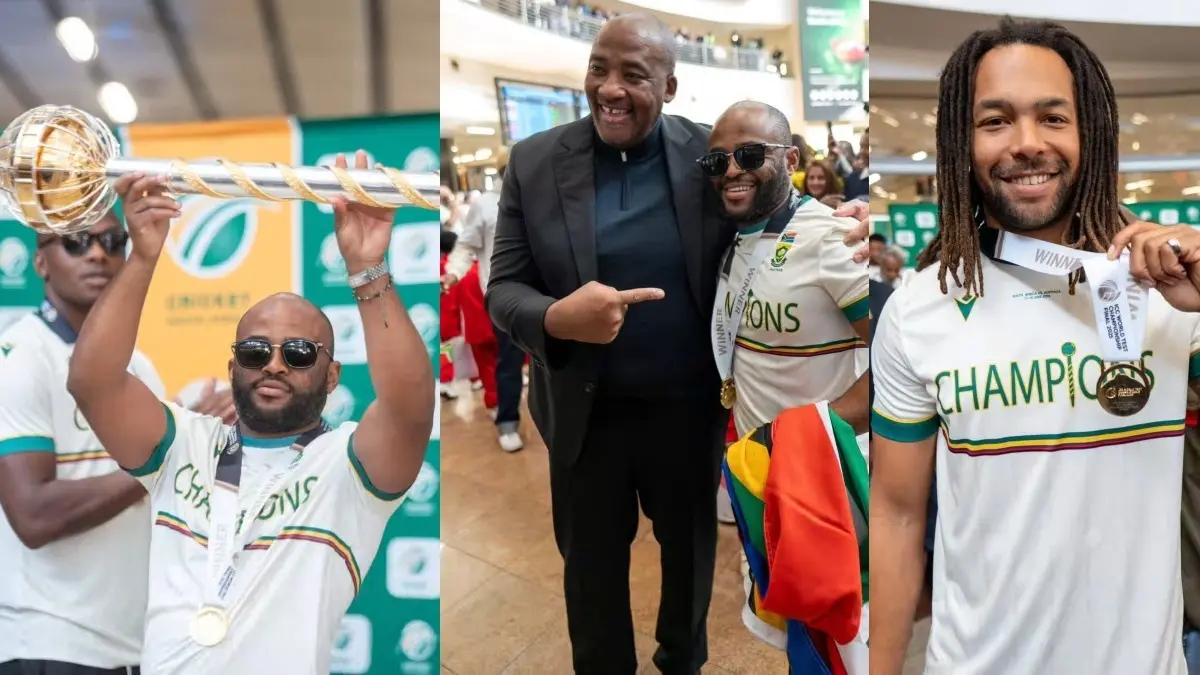 SA team get rousing reception at Jo'burg airport