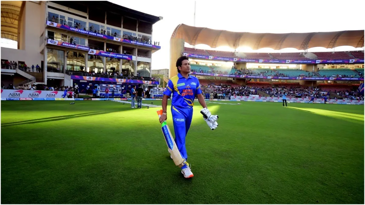 Sachin Tendulkar during Indian Legends vs Sri Lankan Legends match at D Y Patil Stadium