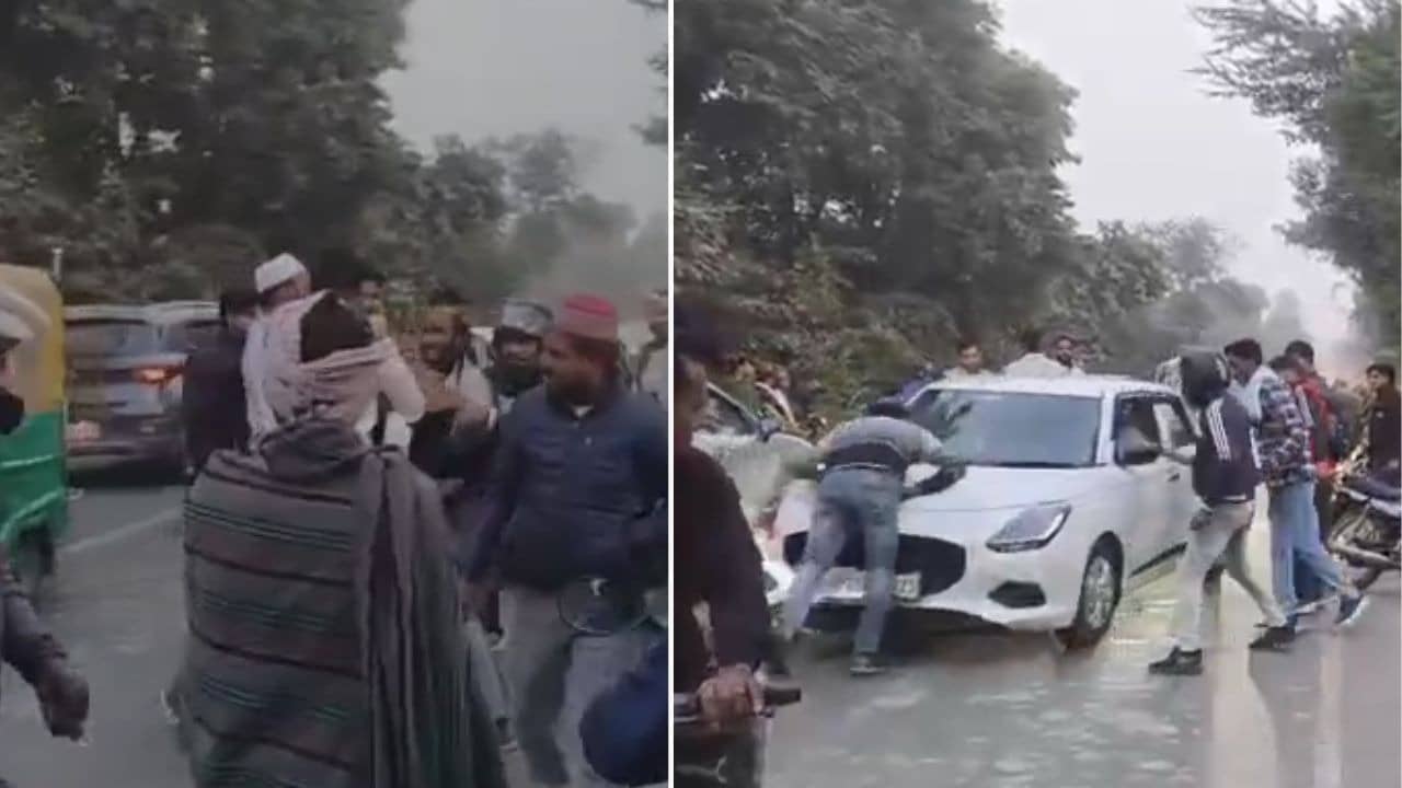 UP Crime: सहारनपूरमध्ये कार स्वार तरुणाची दादागिरी, आधी बाईकस्वाराला बेदम मारहाण आणि नंतर बोनेटवर बसवून ओढत नेलं, VIDEO