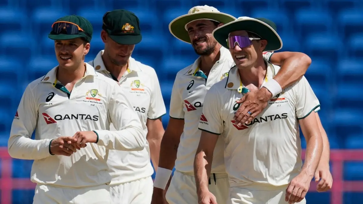 Sam Konstas, Beau Webster, Mitchell Starc and Pat Cummins