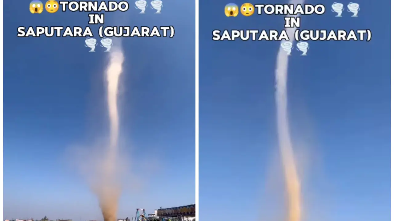 Viral Video: 150-Foot Sand Tornado Stuns Tourists in Gujarat’s Saputara Sand Tornado
