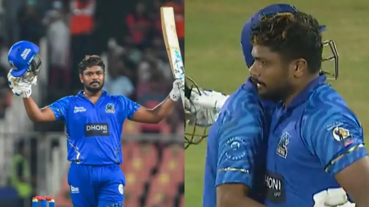 Sanju Samson Hugs His Brother in Heartwarming Viral Moment After Maverick Century in KCL 2025 | WATCH VIDEO Sanju Samson