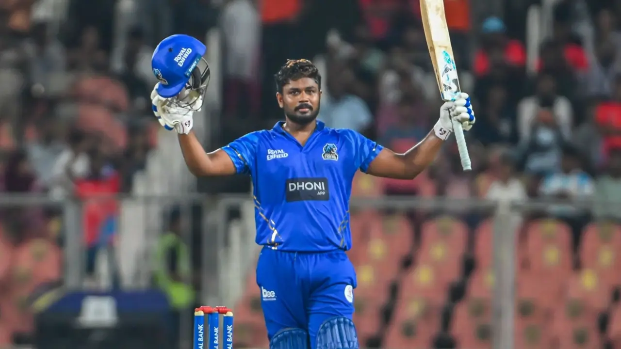 sanju samson hits fantastic hundred in KCL 2025 Muhammad Ashik smashes last ball six for Kochi Blue Tigers