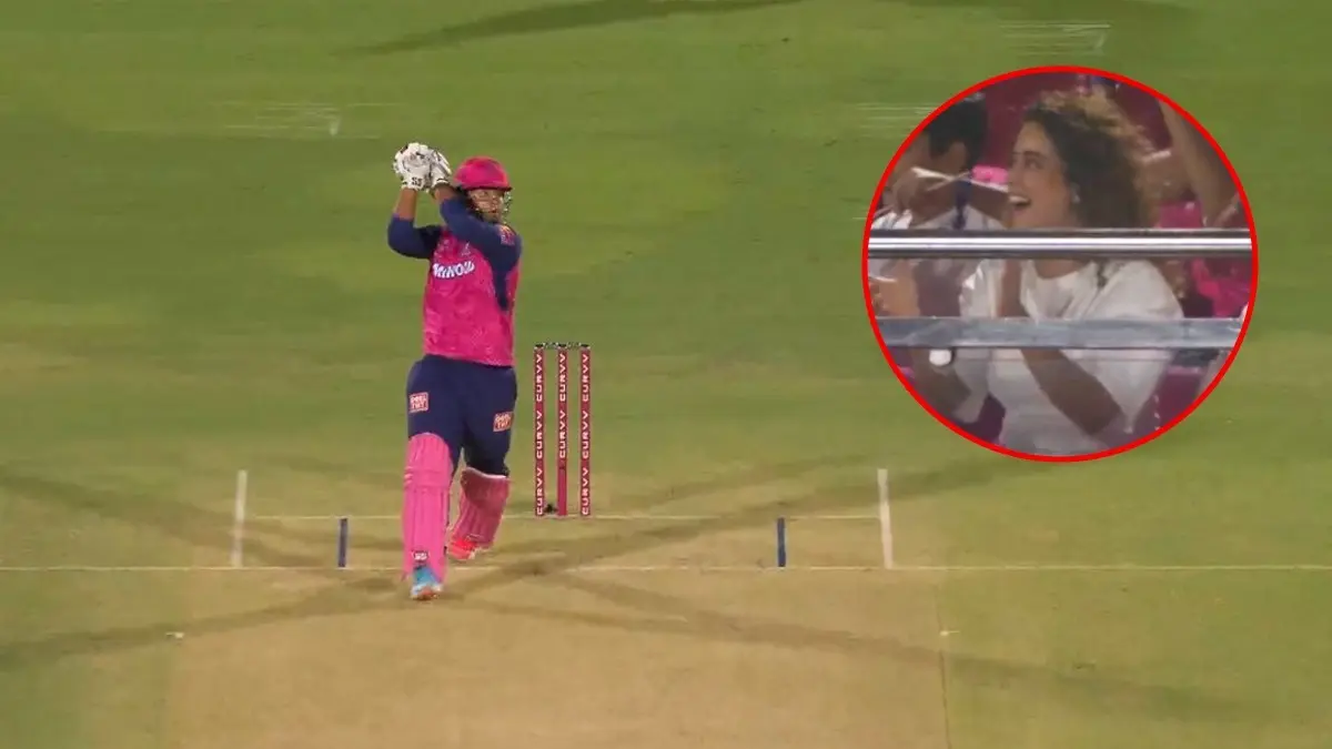 Sanya Malhotra Jumps Out Of Her Seat As 14-Year-Old IPL Debutante Vaibhav Suryavanshi Smashes A Six Off 1st Ball Sanya Malhotra cheers for IPL debutante Vaibhav Sooryavanshi
