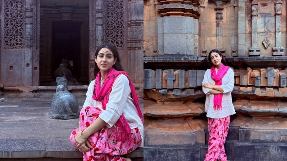 Sara Ali Khan at a temple in Karnataka