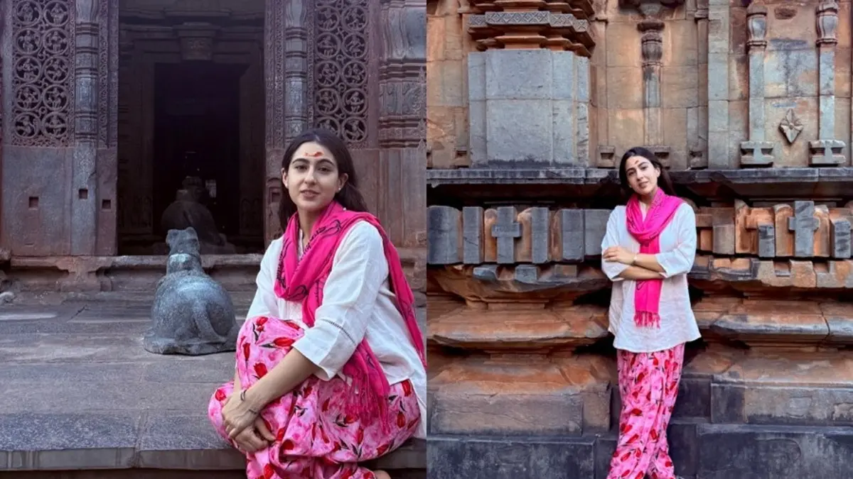 Sara Ali Khan at a temple in Karnataka