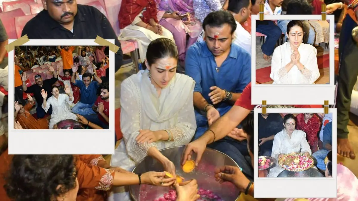 Watch: Sara Ali Khan Participates In Ganga Aarti At Varanasi's Dashashwamedh Ghat After Chaos Ensues On Film Set In Prayagraj Sara Ali Khan at Varanasi