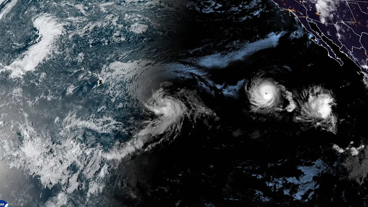 Hawaii's Big Island Is Under Tropical Storm Warning As Hone Approaches With Rain And Wind Satellite showing Tropical Storm Hone and Hurricane Gilma located southeast of Hawaii