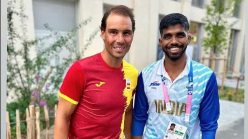 Unforgettable Fanboy Moment! Shuttler Satwiksairaj Meets Tennis Icon Rafael Nadal at Olympic Village Satwiksairaj Rankireddy, Rafael Nadal