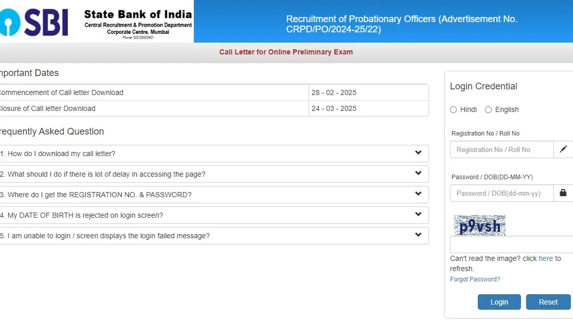 SBI PO Prelims Admit Card 2025