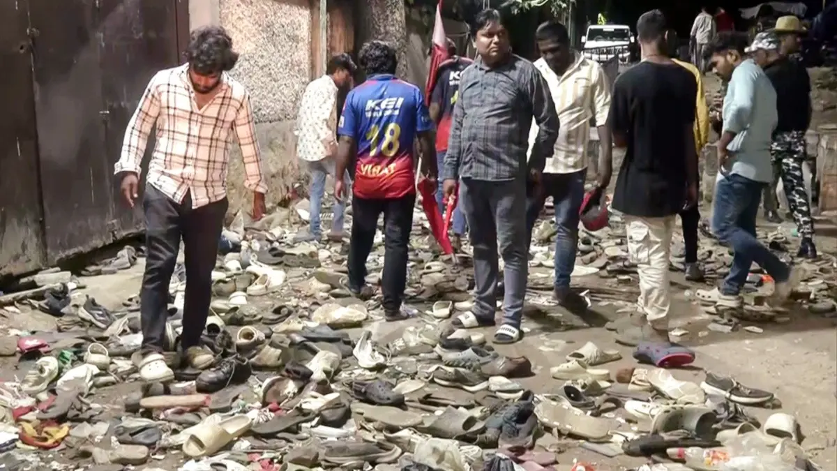 RCB Announce Rs 25 Lakhs Financial Aid To Families Of 11 Chinnaswamy Stampede Victims Scenes outside M. Chinnaswamy Stadium after the stampede during RCB's victory celebrations