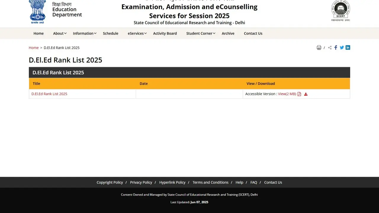 SCERT Delhi DElEd Result and Rank List 2025 Out at scertdelhi.admissions.nic.in, Direct Link to Check SCERT Delhi DElEd Result and Rank List 2025 Out at scertdelhi.admissions.nic.in, Direct Link to Check
