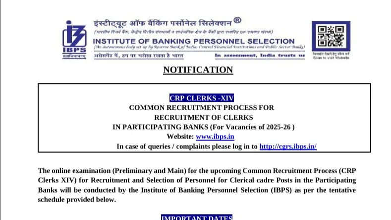 IBPS Clerk Notification 2025 Out