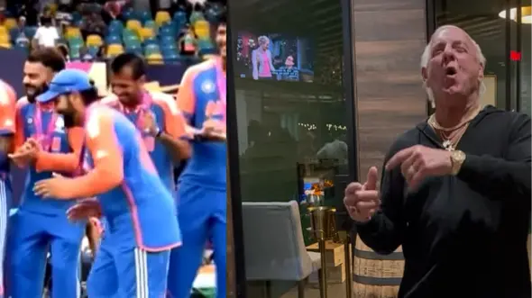 WWE legend Ric Flair recreates the viral Rohit Sharma strut as he received the T20 World Cup title Ric Flair, Rohit Sharma