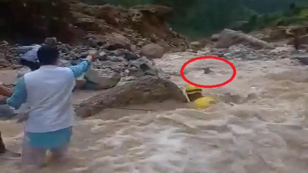 Narrow Escape: SDRF Miraculously Saves Uttarakhand MLA's Gunman Swept Away By Strong Water Current | VIDEO SDRF Saves Uttarakhand MLA Suresh Garia's Gunman Swept Away By Strong Water Current