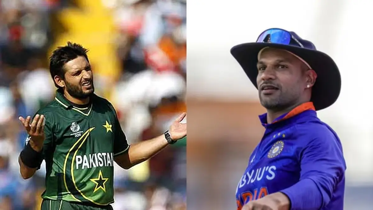 Shahid Afridi (L), Shikhar Dhawan (R)