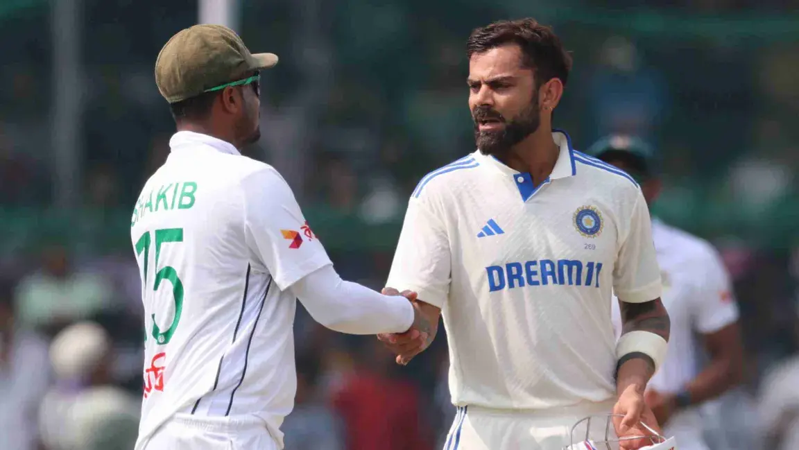 India vs Bangladesh: Virat Kohli Renders Special Gift to Retiring Shakib al Hasan Shakib al Hasan and Virat Kohli