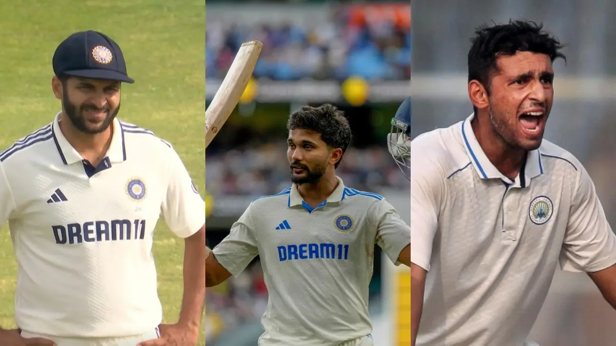 Shardul Thakur (L), Nitish Reddy (C), Anshul Kamboj (R)