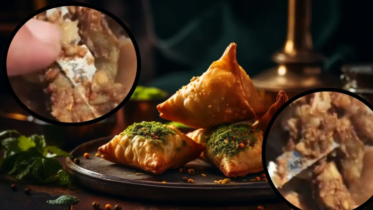 Shaving blade in samosa.