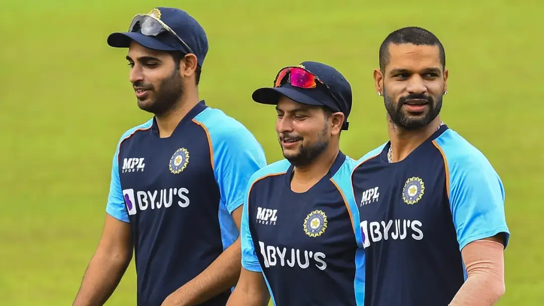Shikhar Dhawan, Kuldeep Yadav and Bhuvneshwar Kumar
