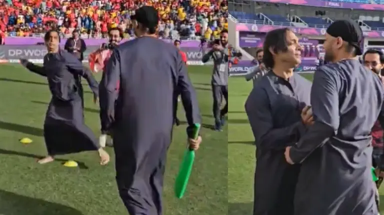 Shoaib Akhtar and Harbhajan Singh during ILT20